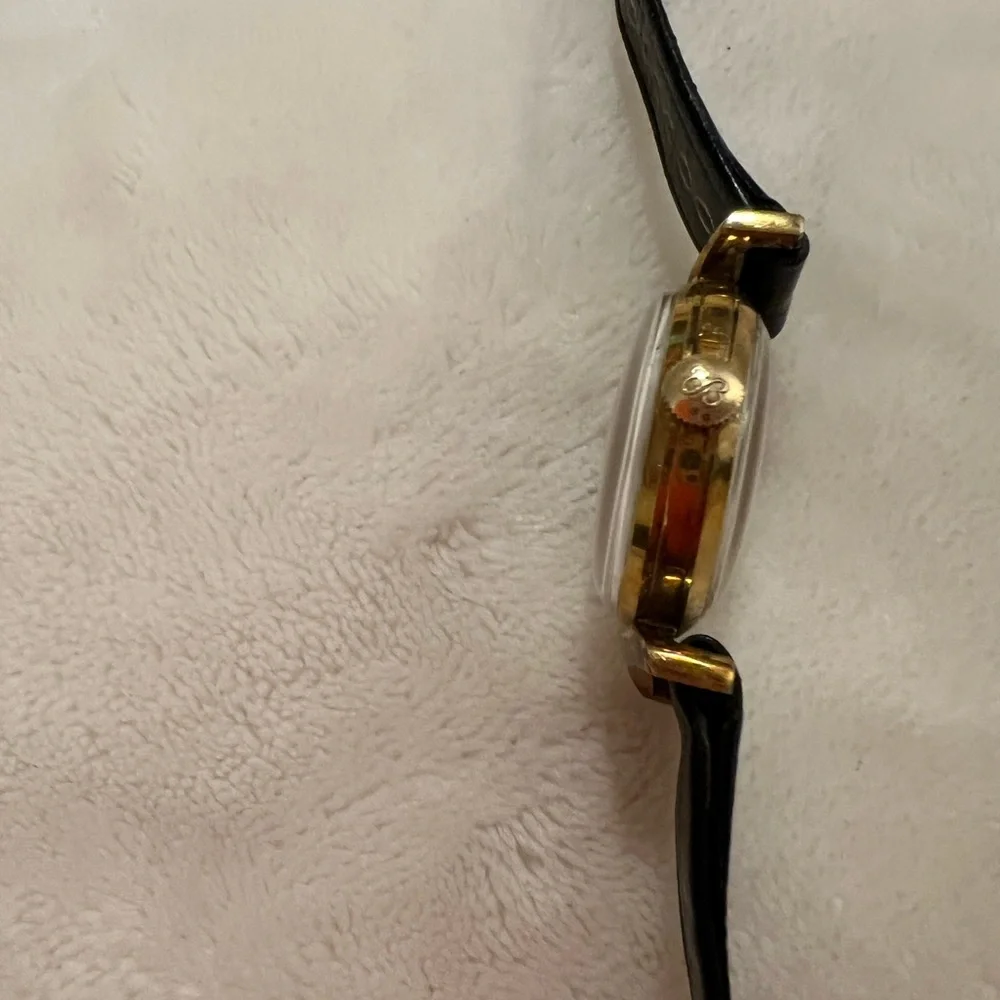 🩷 Ernest Borel 26 Gold-Plated 17🩷 Jewel Kaleidoscope Watch w/ Black Leather Band